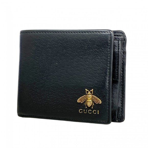 Gucci Bee Wallet 522915 Leather Black Men's - Picture 1 of 11